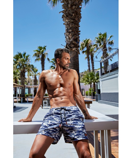 'BLUE SHARK' PRINTED MEN'S SWIMWEAR SHORTS IN SHORT LENGTH