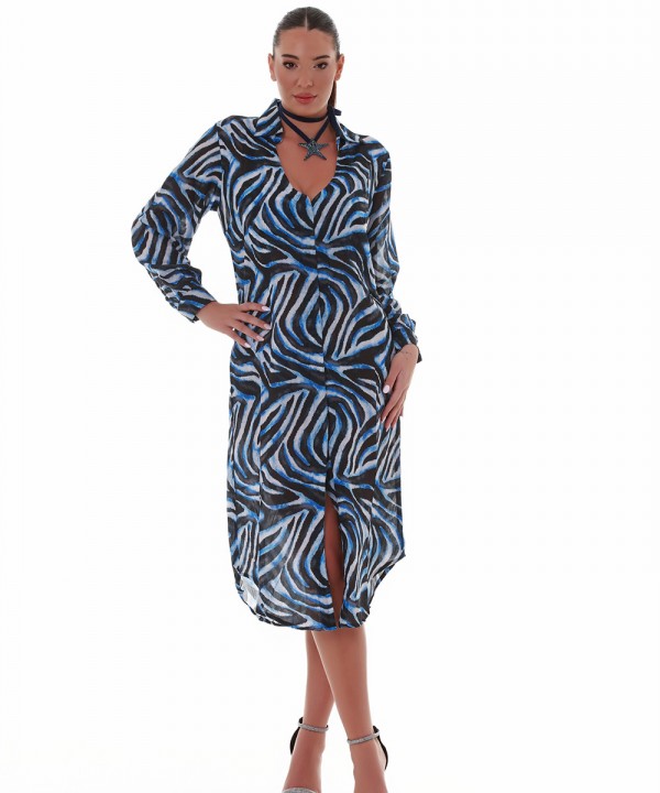 'SAFARI CHIC' PRINTED DRESS IN V-NECKLINE