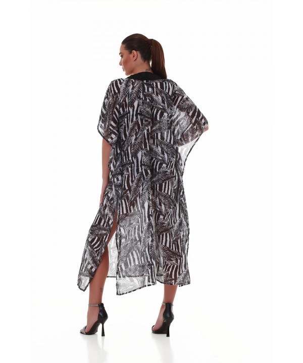 'BLACK AND WHITE' PRINTED LONG KAFTAN IN V-NECKLINE