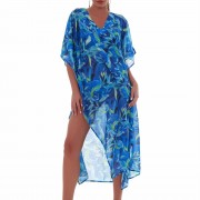 'BLUE LAGOON' PRINTED LONG KAFTAN IN V-NECKLINE