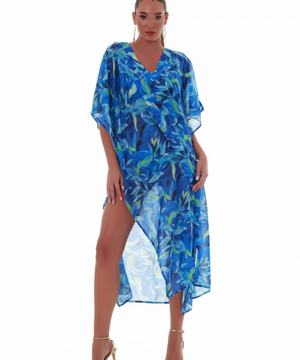 'BLUE LAGOON' PRINTED LONG KAFTAN IN V-NECKLINE