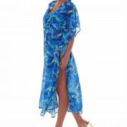 'BLUE LAGOON' PRINTED LONG KAFTAN IN V-NECKLINE