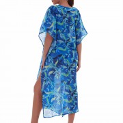 'BLUE LAGOON' PRINTED LONG KAFTAN IN V-NECKLINE