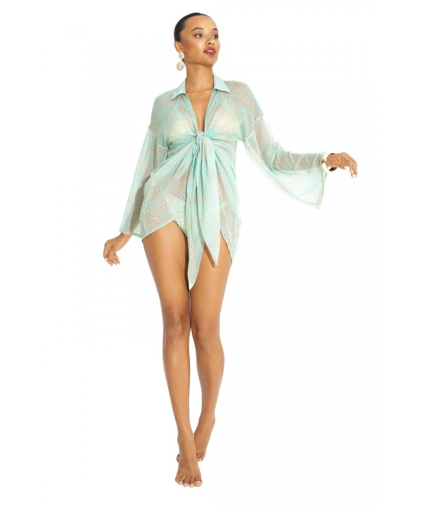 'WILD CAT' PRINTED MINI KIMONO IN V-NECKLINE