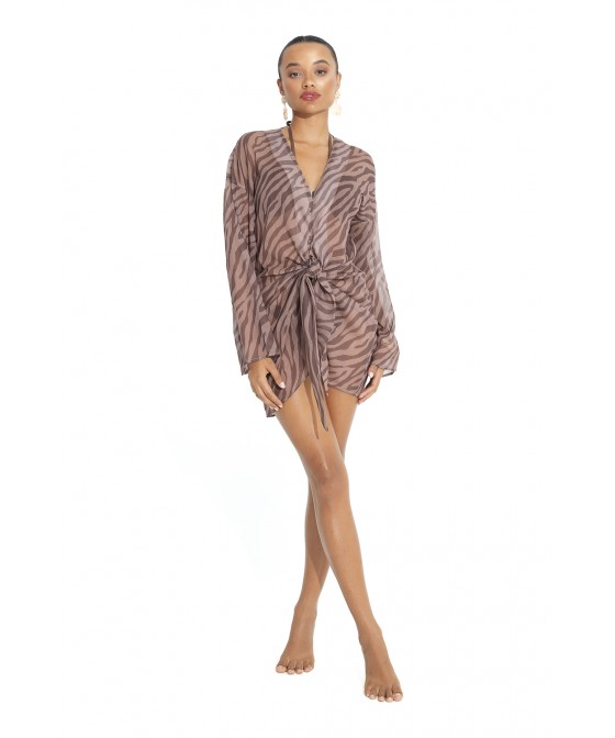 'CHOCO LOVERS' KONTO KIMONO ΜΕ 'V' ΛΑΙΜΟΚΟΨΗ