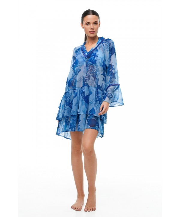 'SEA TREASURE' SEMI-SHEER RUFFLE DRESS