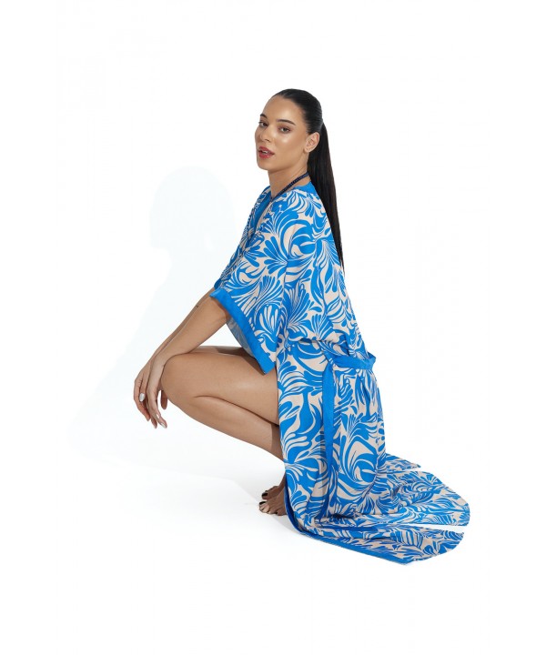'TRUE BLUE' LONG PRINTED KIMONO