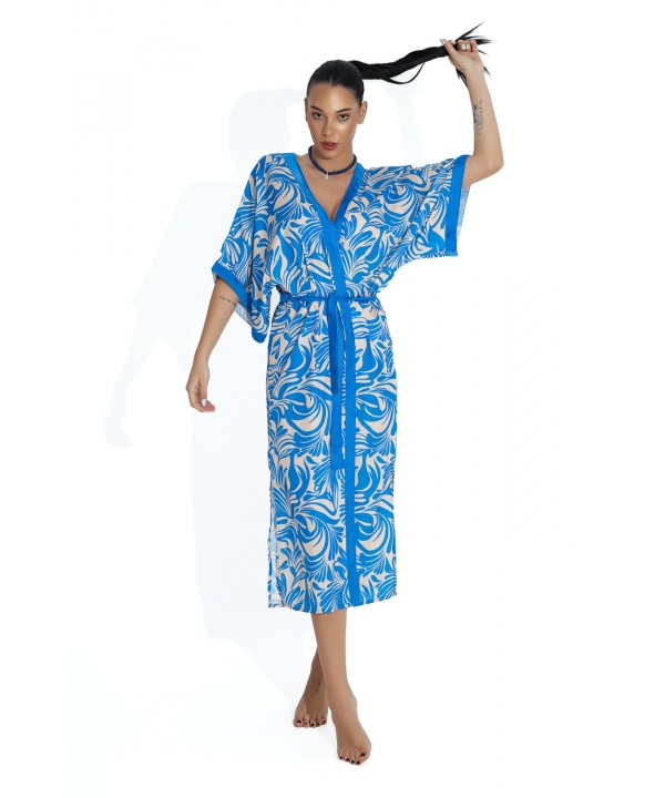 'TRUE BLUE' LONG PRINTED KIMONO