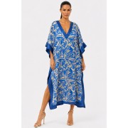 'TRUE BLUE' PRINTED LONG KAFTAN IN V-NECKLINE