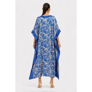 'TRUE BLUE' PRINTED LONG KAFTAN IN V-NECKLINE