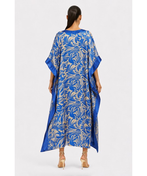 'TRUE BLUE' PRINTED LONG KAFTAN IN V-NECKLINE