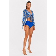'TRUE BLUE' SEMI-SHEER PRINTED CROP TOP