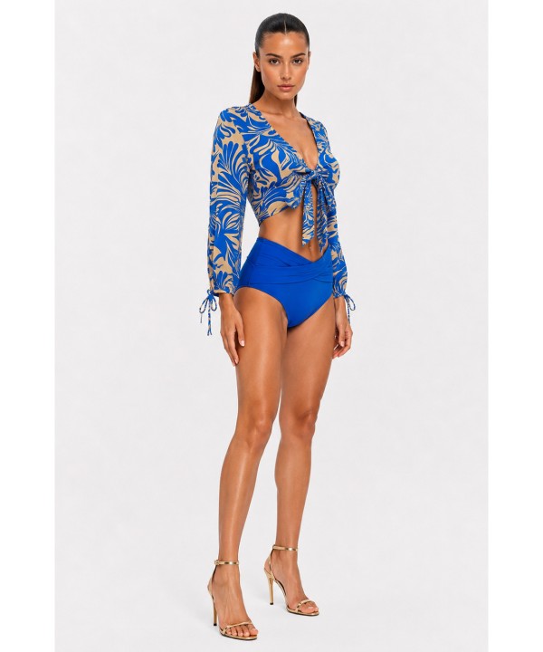 'TRUE BLUE' SEMI-SHEER PRINTED CROP TOP