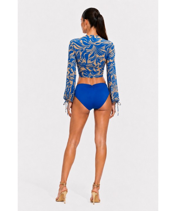 'TRUE BLUE' SEMI-SHEER PRINTED CROP TOP